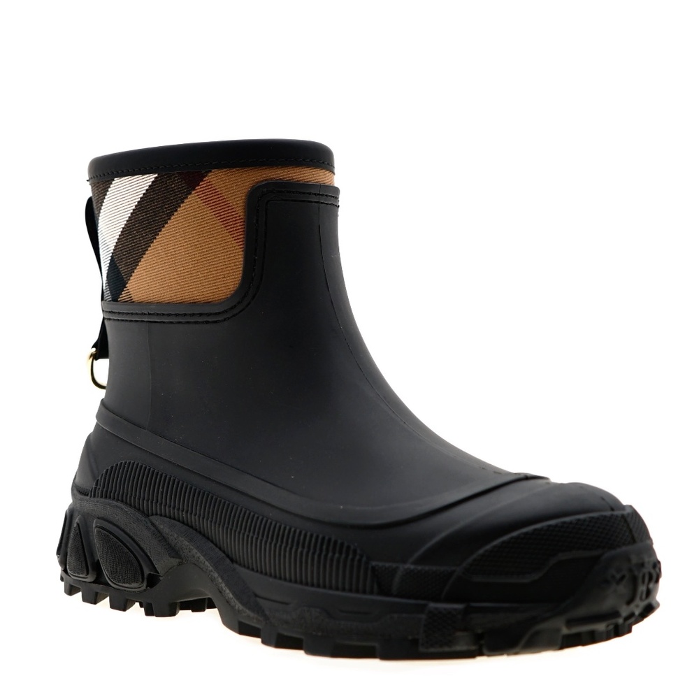 Burberry Black & Tan Short Checked Rain Boots - Picture 3 of 9